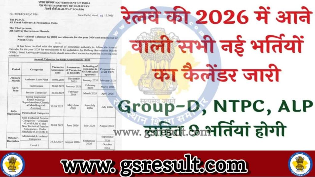 Railway Upcoming Vacancy Calendar 2026