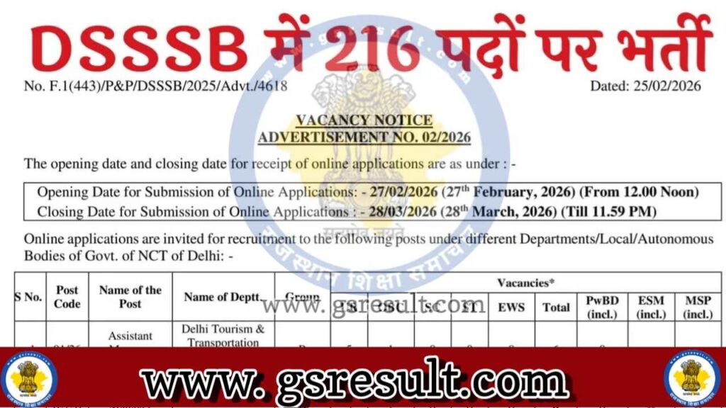 DSSSB Recruitment Advt 02/2026