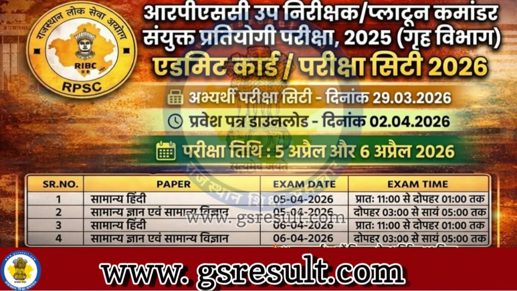 RPSC Sub Inspector Admit Card 2026