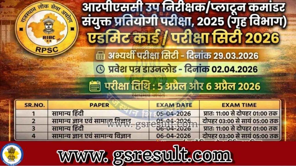 RPSC Sub Inspector Admit Card 2026