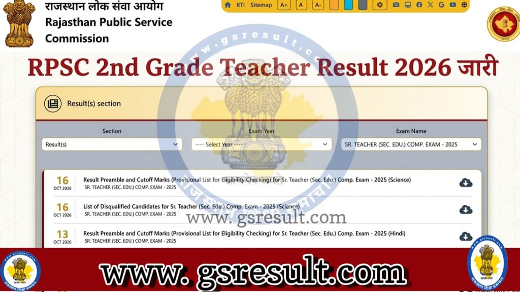 RPSC 2nd Grade Teacher Result 2026